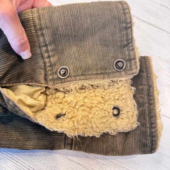 VTG American Eagle y2k small green corduroy penny lane faux fur jacket grunge - Picture 10 of 11